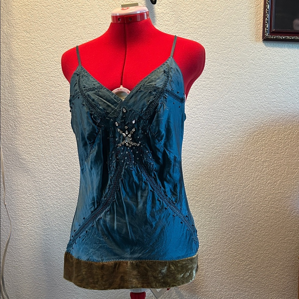 Elegant Blue and Green Y2K Women's Top